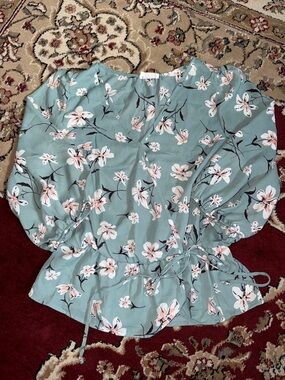 Sienna Sky Blue Floral Peplum Wrap Blouse
